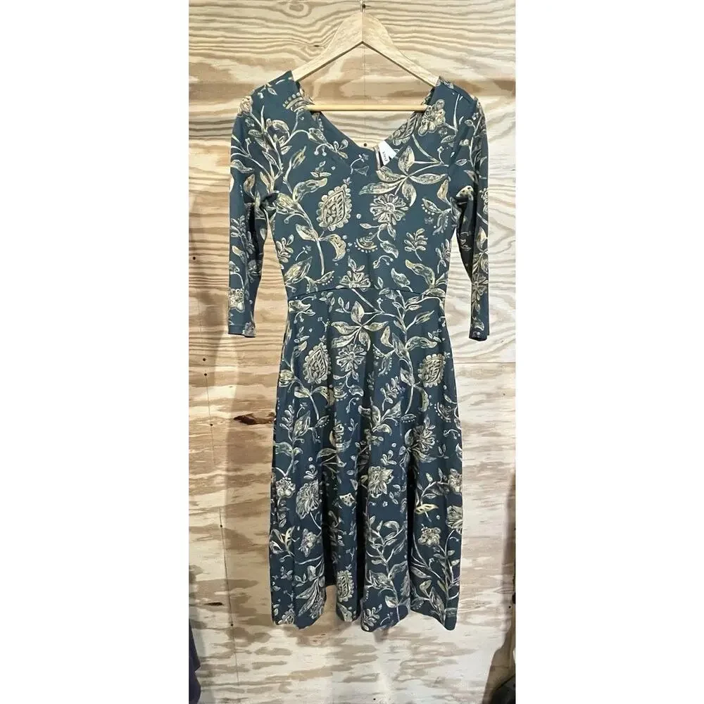 Pact Women's Teal Floral Midi Dress with Cream Print - Picture 1 of 12